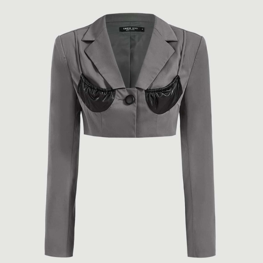 Contrast Panel Bustier Single Button Crop Blazer